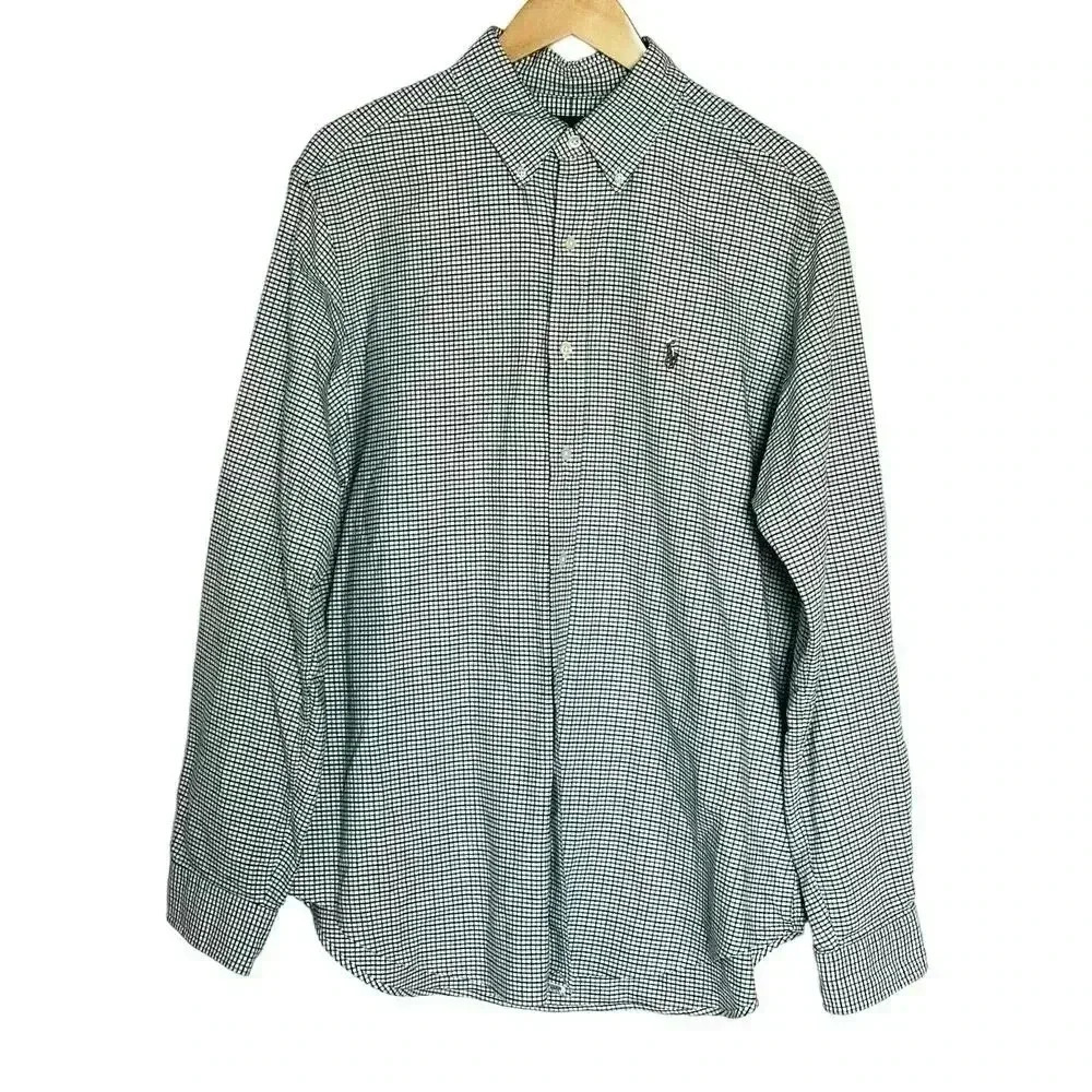 Ralph Lauren Classic Fit Navy & Green Check Cotton Button Down Shirt size XL